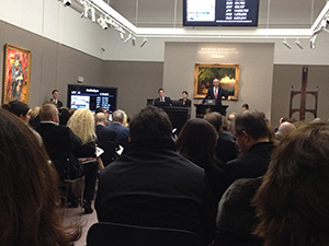 Mark Poltimore, chairman of Sotheby’s Russia, conducts proceedings at Sotheby’s sale of important Russian Art in London on Nov. 25. Image Auction Central News